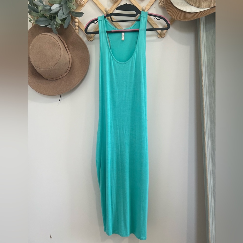 Teal Bodycon Semi Sheer Midi Tank Dress
